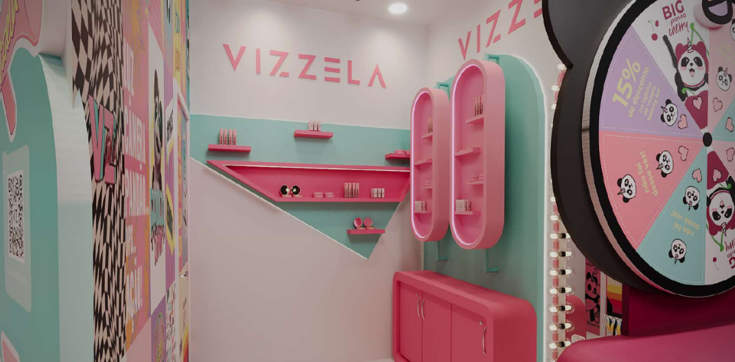 Proposta de espaço instagramável da Vizzela para Beuaty Show 2025 